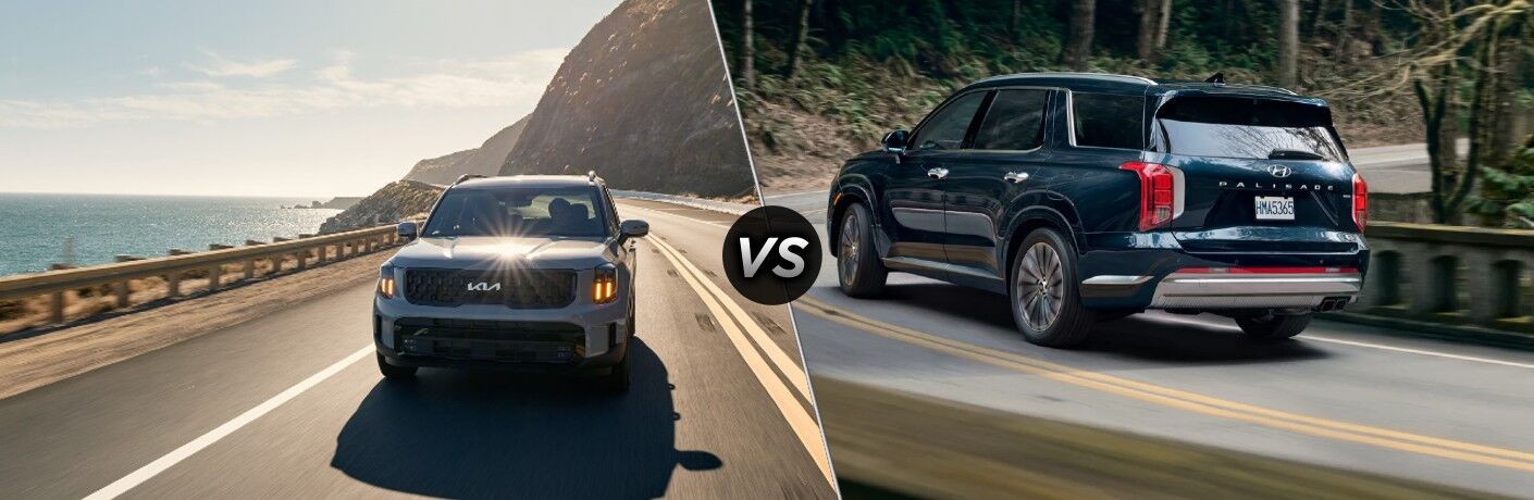 2024 Kia Telluride next to the 2024 Hyundai Palisade
