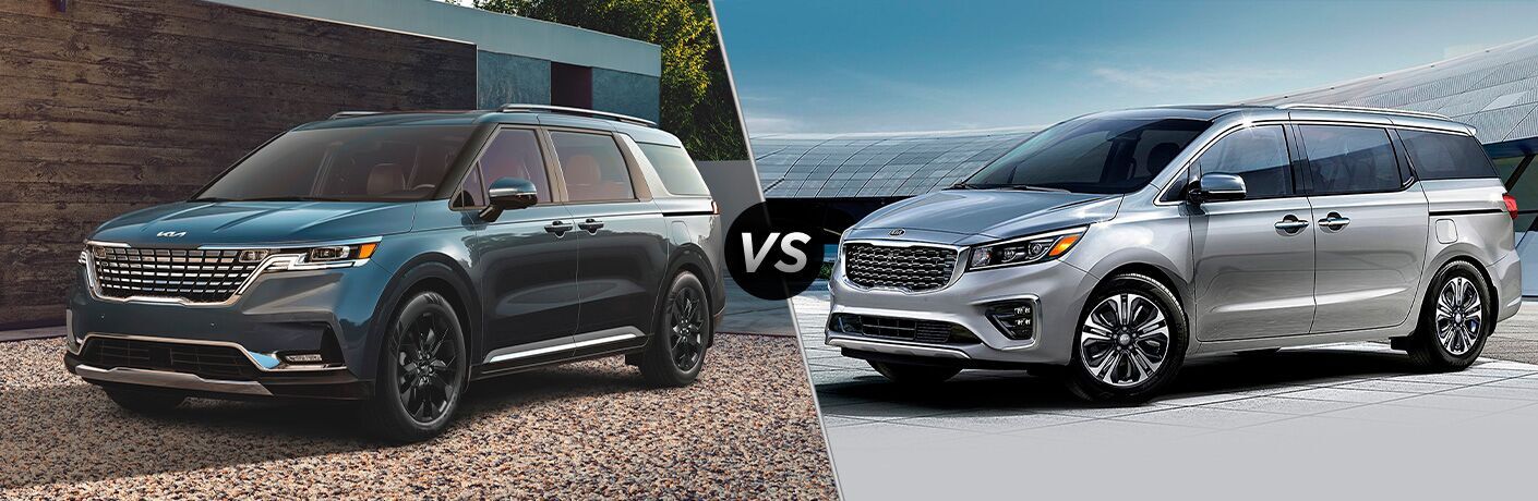 A side-by-side comparison of the 2022 Kia Carnival vs. 2021 Kia Sedona.