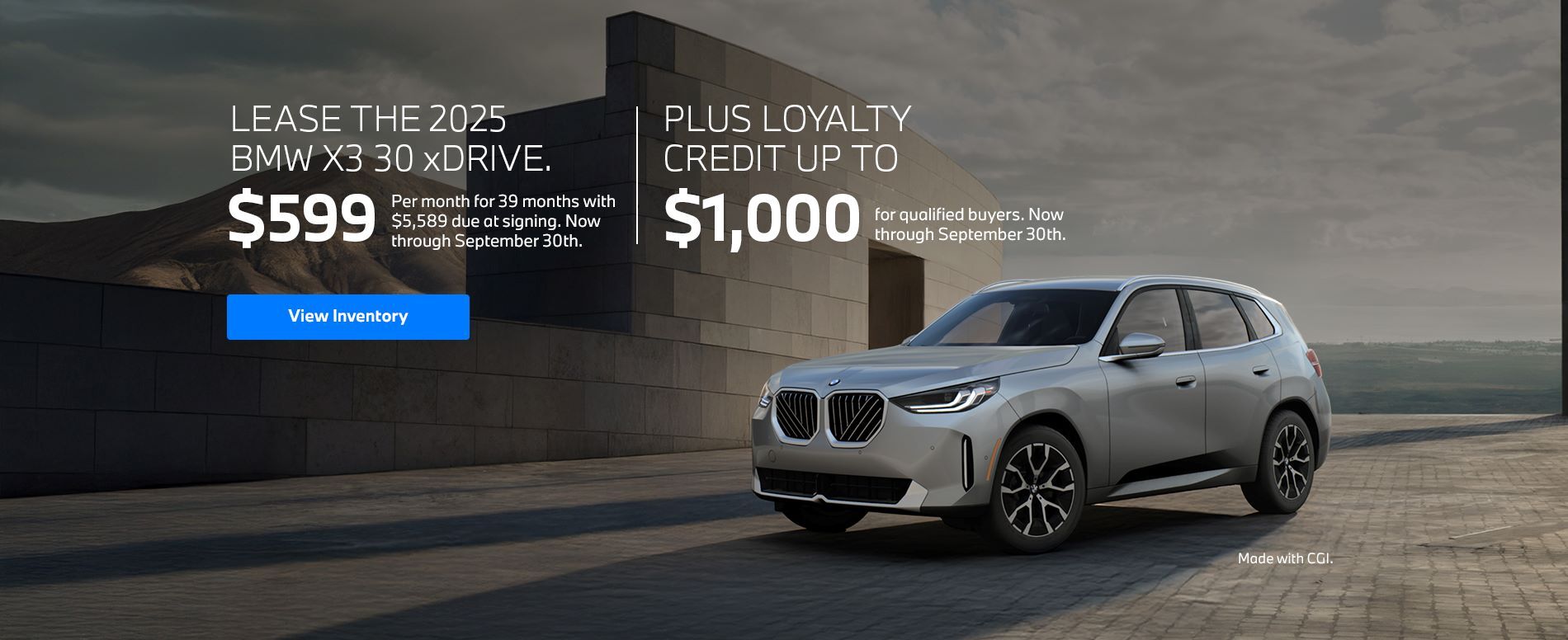 2025 X3 lease starting at $599 per month for 39 months