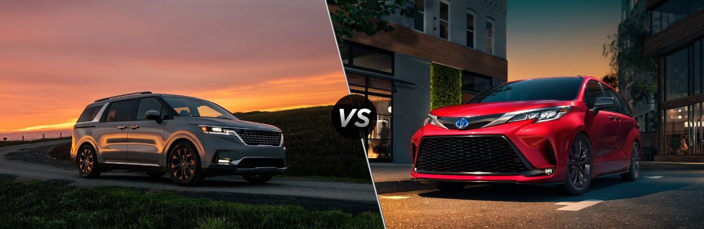 2024 Kia Carnival next to 2024 Toyota Sienna