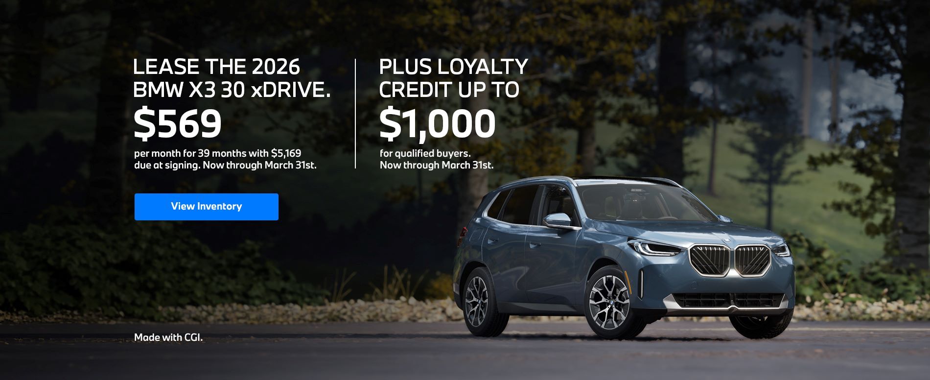 2026 X3 lease starting at $569 per month for 39 months