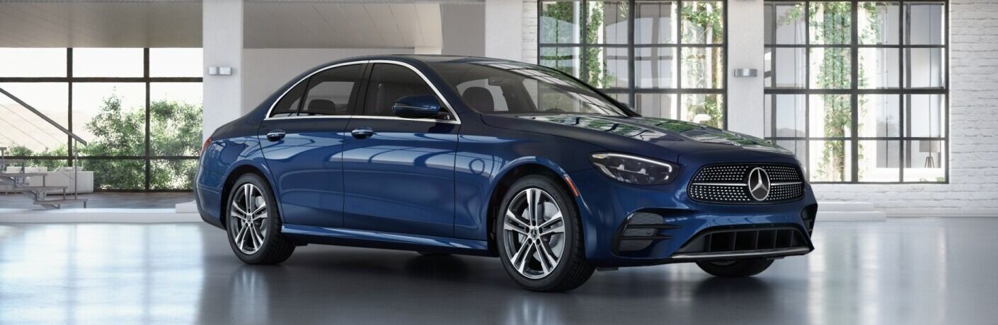 2022 Mercedes-Benz E-Class blue side front view