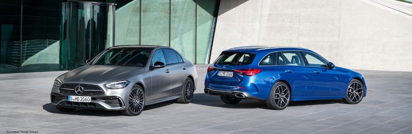 2022 Mercedes-Benz C-Class silver and bleu side view