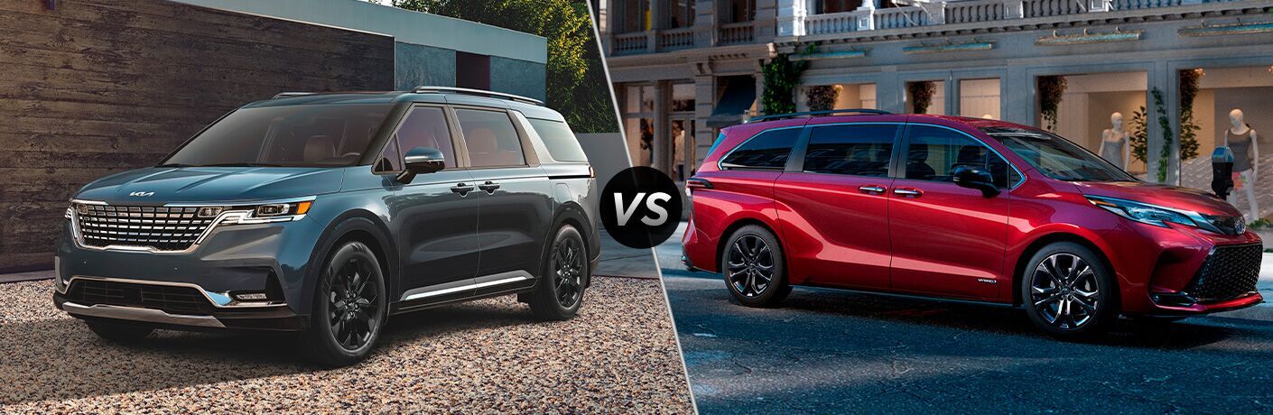 A side-by-side comparison of the 2022 Kia Carnival vs. 2021 Toyota Sienna.