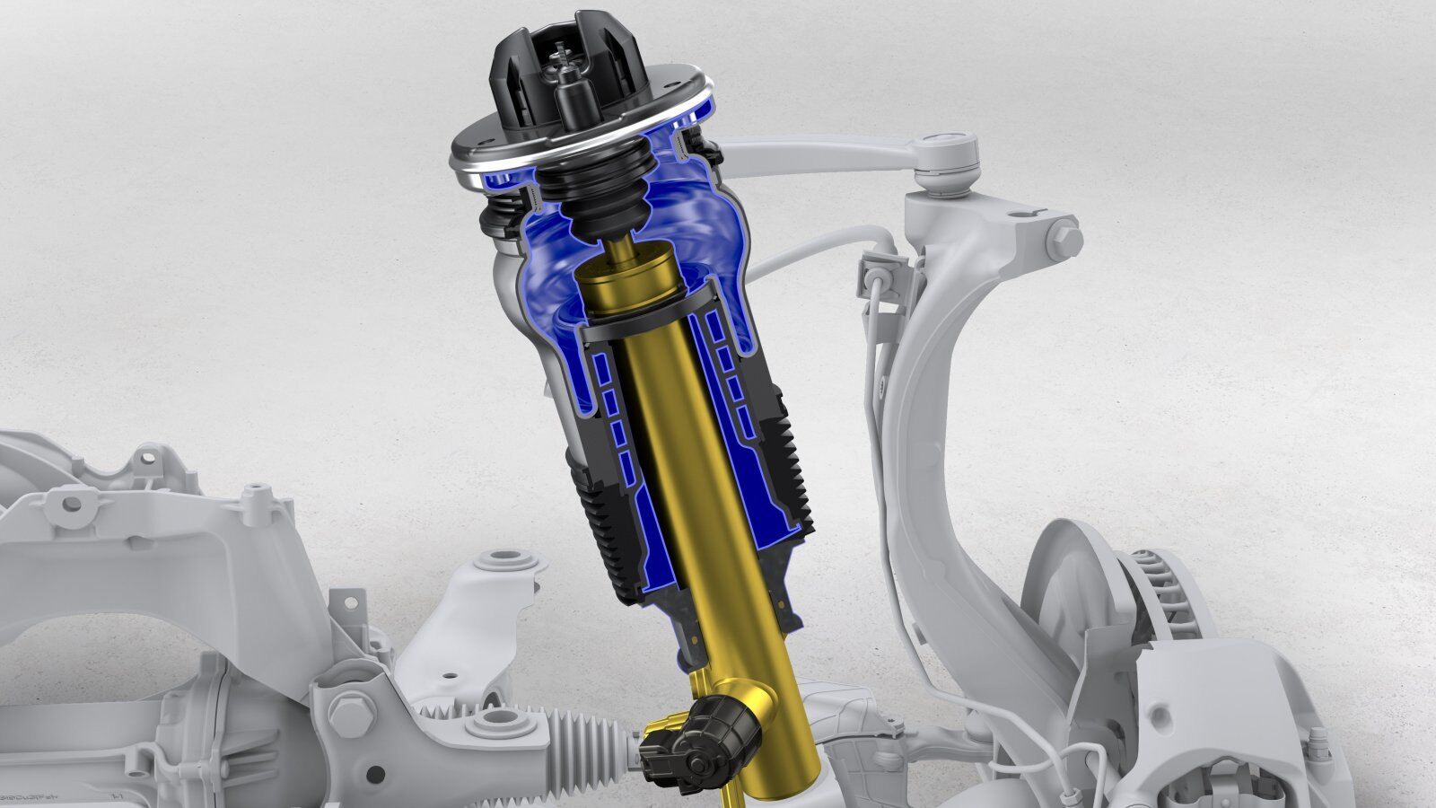 Porsche Active Suspension Management damper diagram showing soft and firm settings – Champion Porsche Pompano Beach, FL