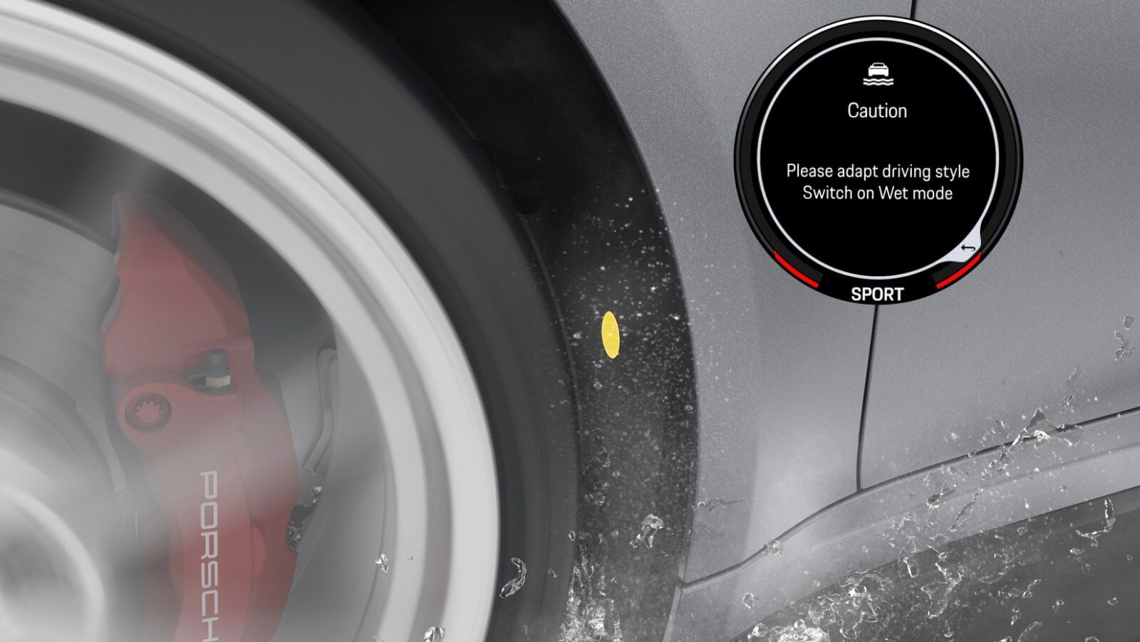 Porsche 911 instrument display showing the Wet Mode prompt – Champion Porsche Pompano Beach, FL