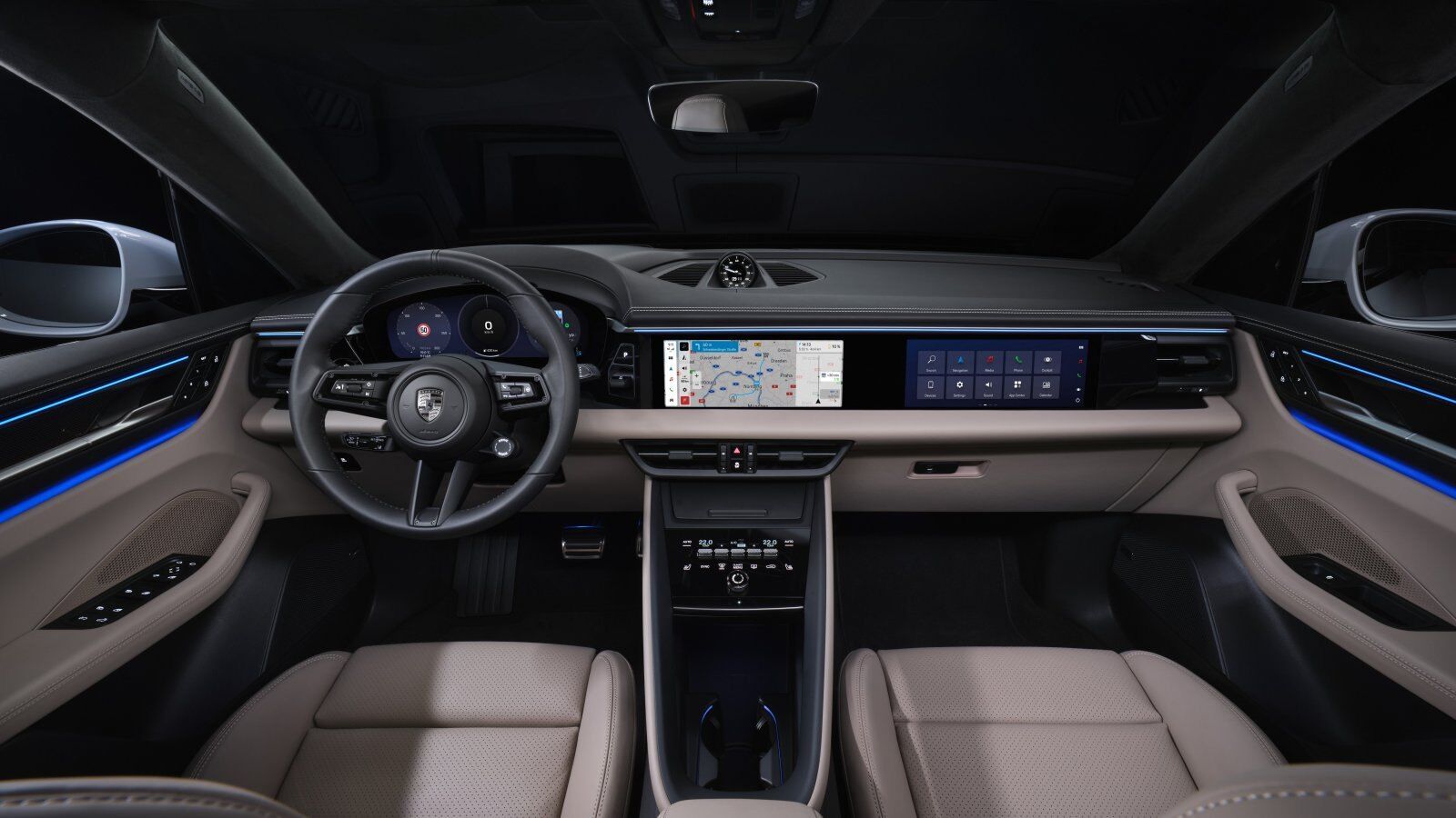 Porsche cockpit with steering wheel controls used for adaptive cruise control