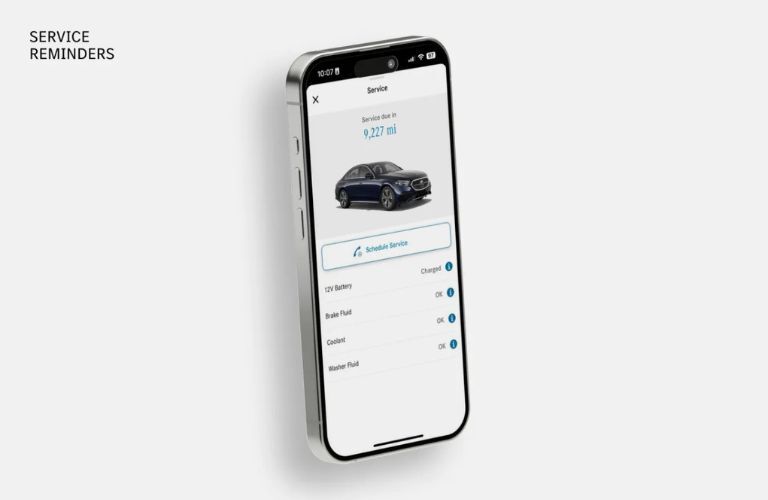 The Mercedes-Benz App screen showing service reminder