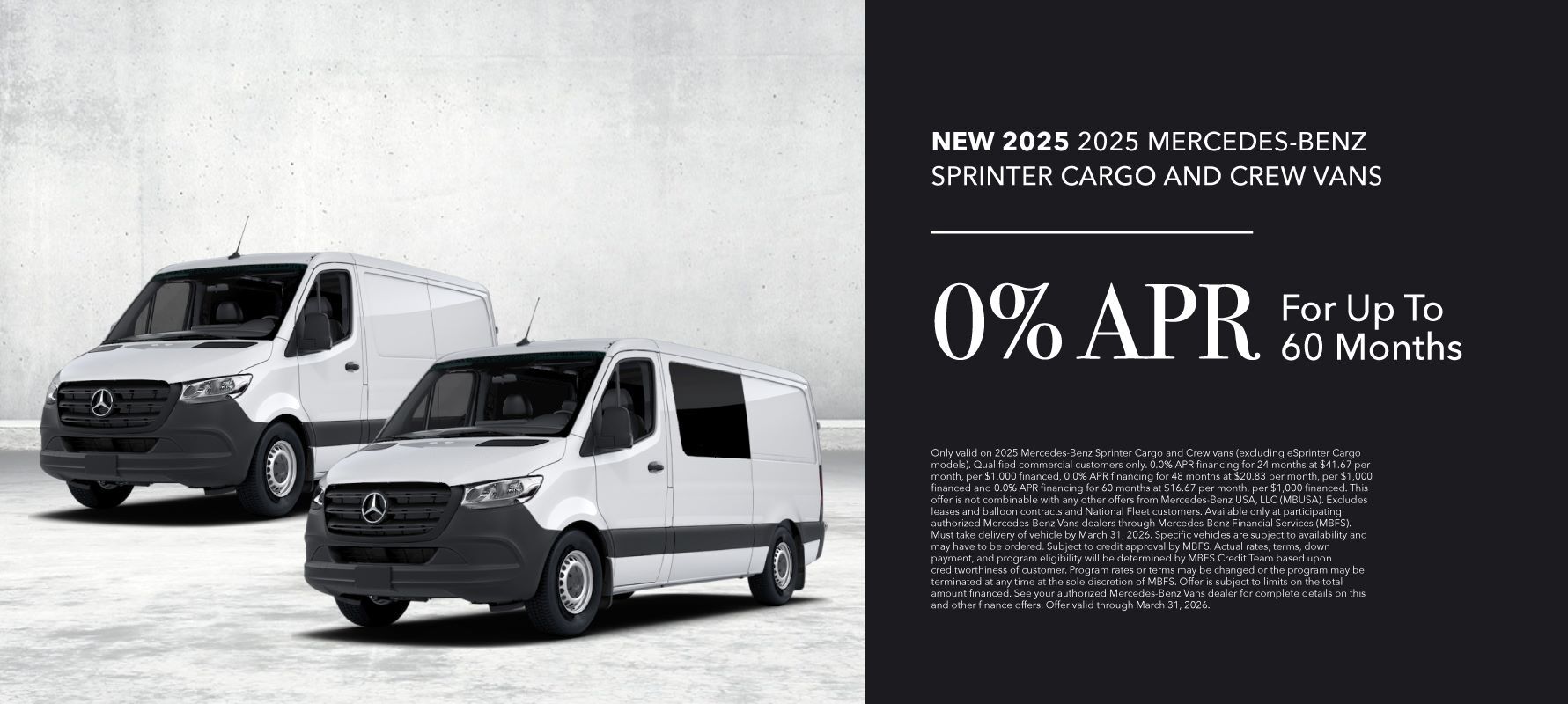 0% APR for 60 mo. Cargo/Crew