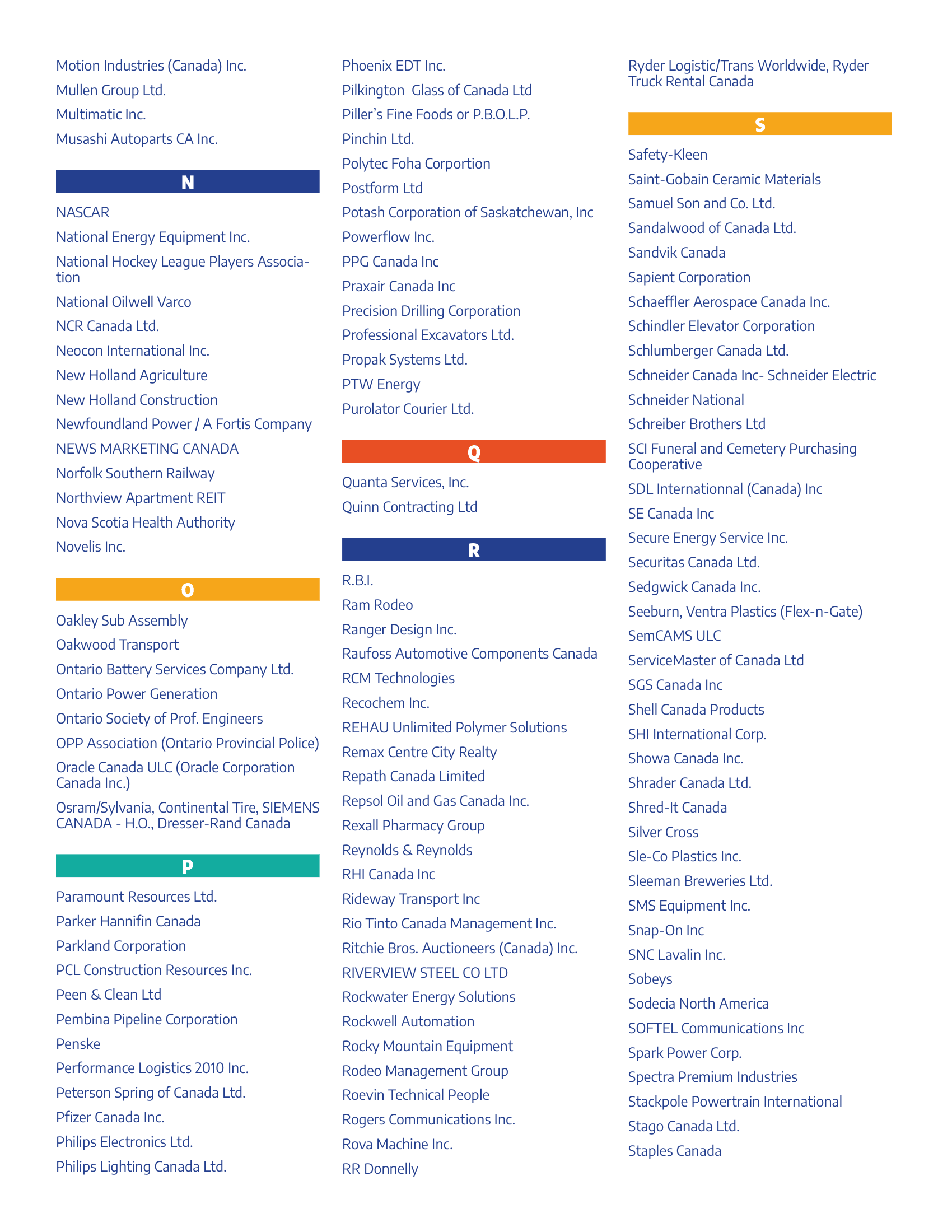 Preferred Customer Eligible Companies N O P Q R S