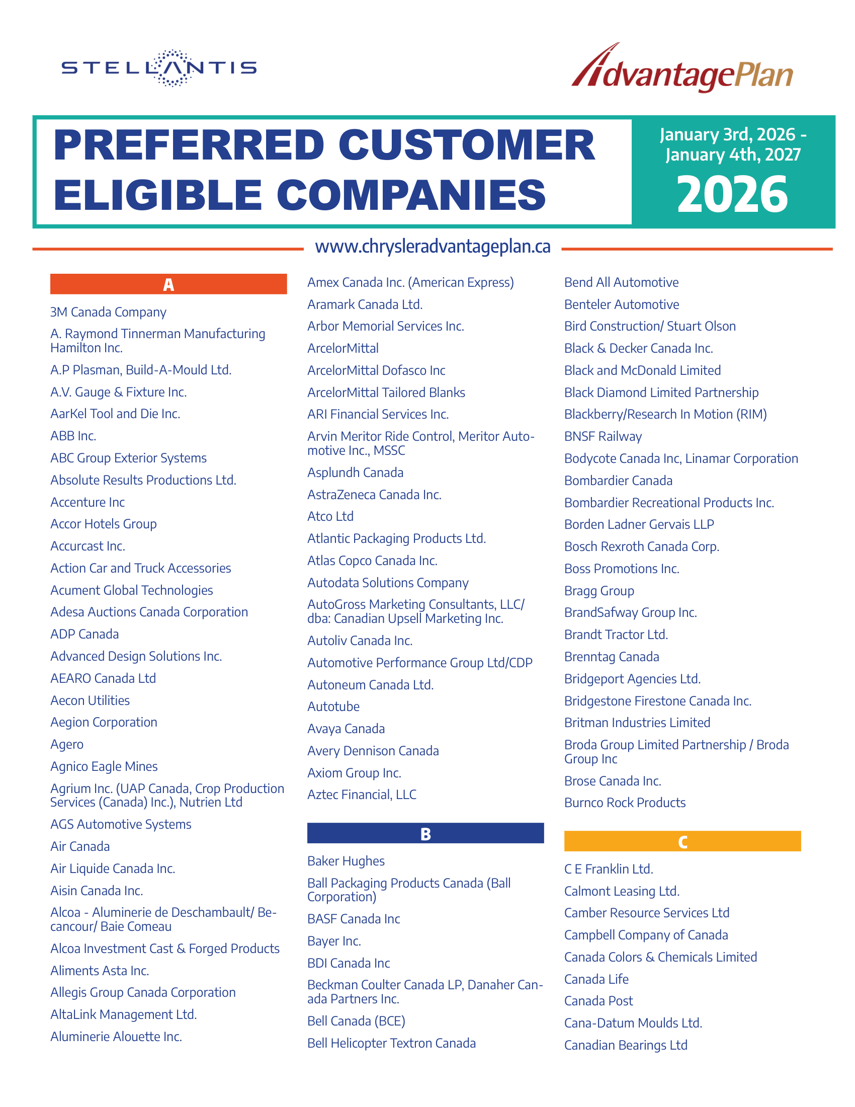 Preferred Customer Eligible Companies A B C
