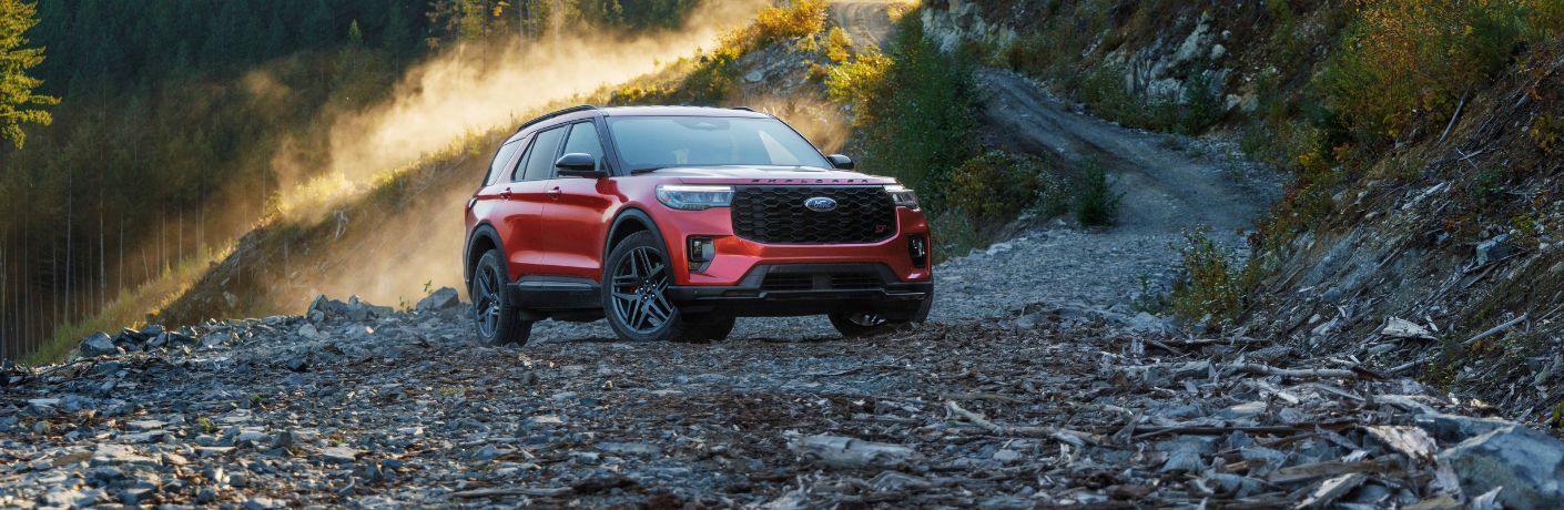2025 Ford Explorer ST parked on a rocky slope