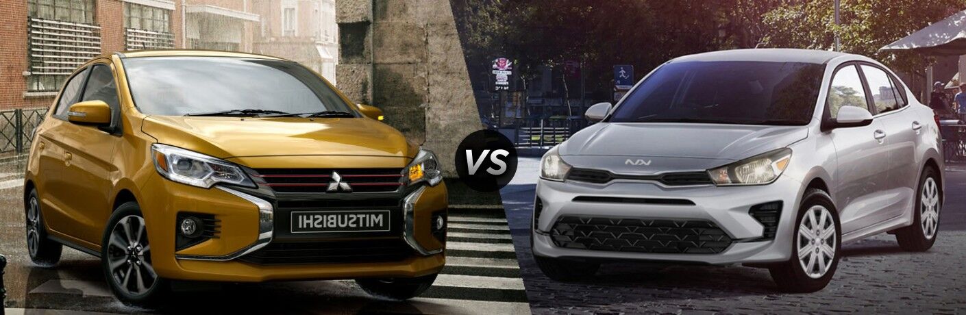 An image of the comparison between the 2023 Mitsubishi Mirage and the 2023 Kia Rio