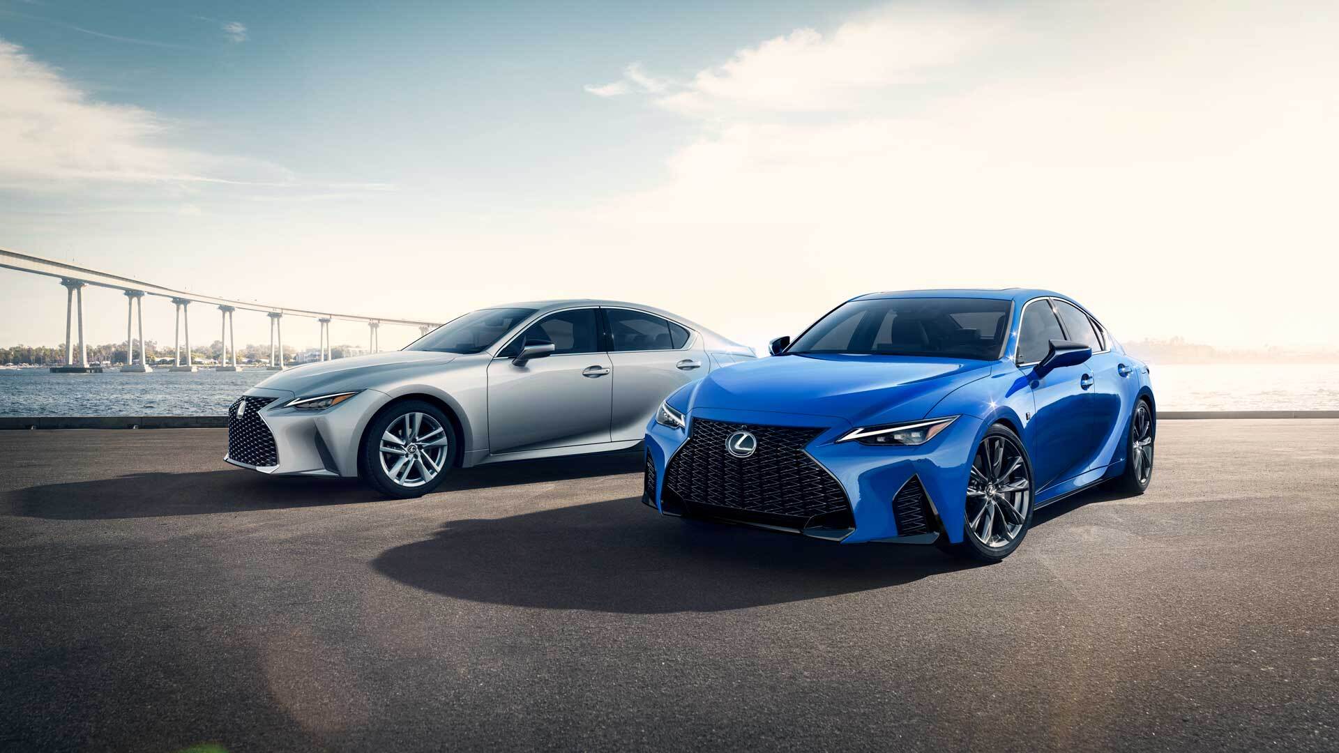 Lexus IS shown in Iridium and Lexus IS F SPORT shown in Ultrasonic Blue Mica 2.0.