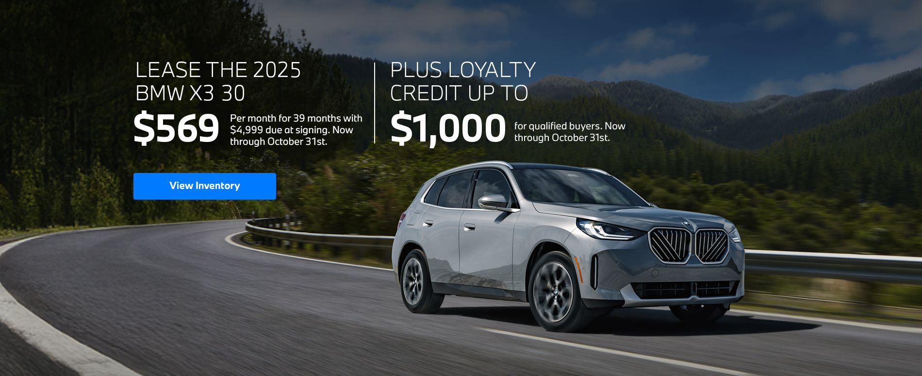 2025 X3 lease starting at $569 per month for 39 months