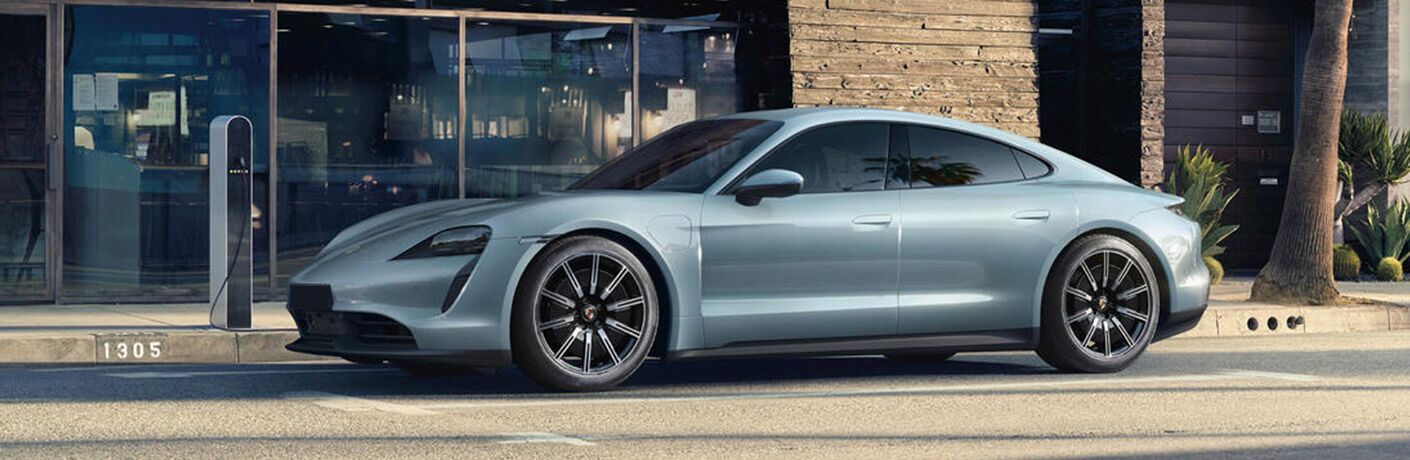 side view of blue 2020 Porsche Taycan