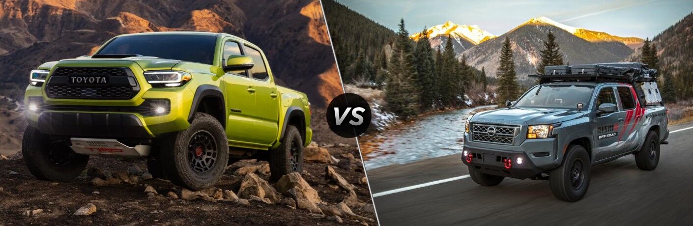 2022 Toyota Tacoma next to the 2022 Nissan Frontier
