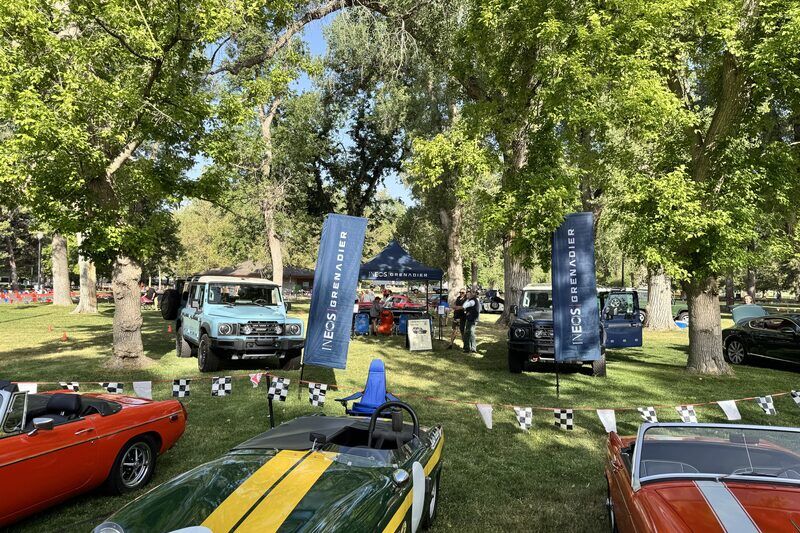 INEOS Grenadier tent and two Grenadiers among classic British cars at British Field Day 2025