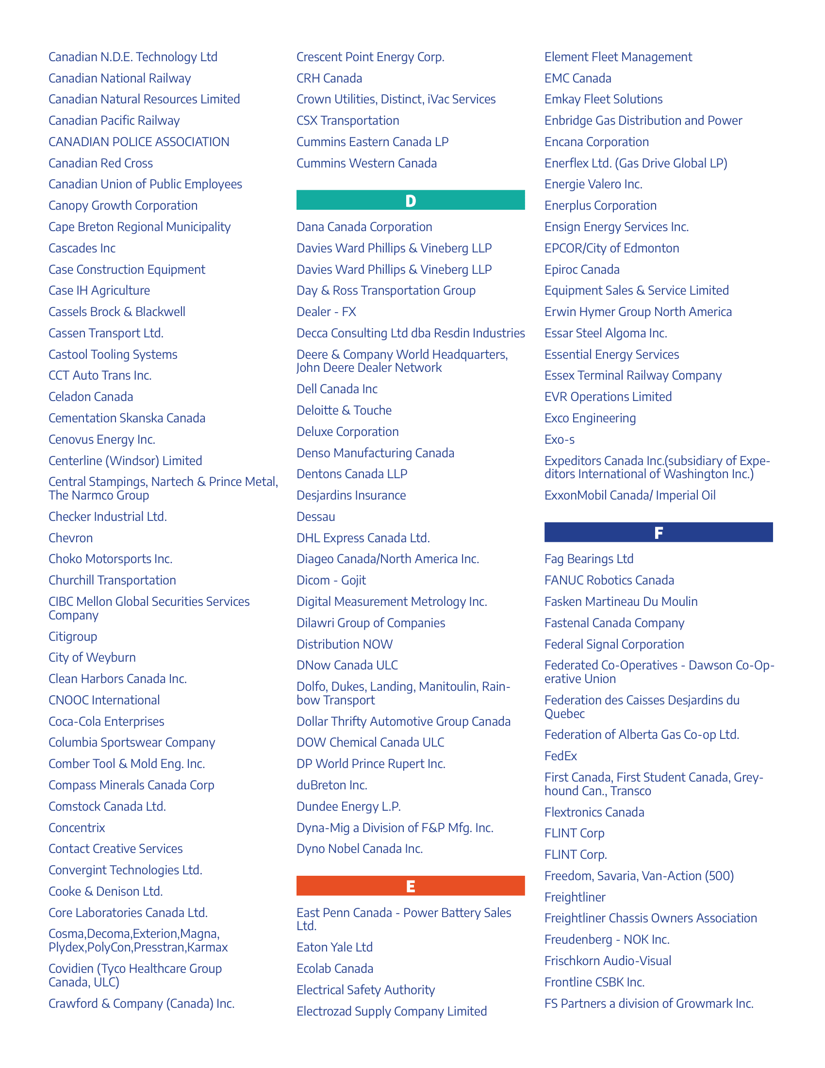 Preferred Customer Eligible Companies D E F