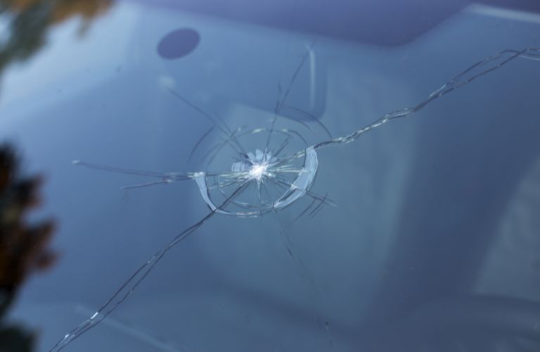 A smashed car window