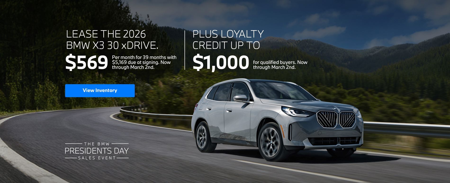 2026 X3 lease starting at $599 per month for 39 months