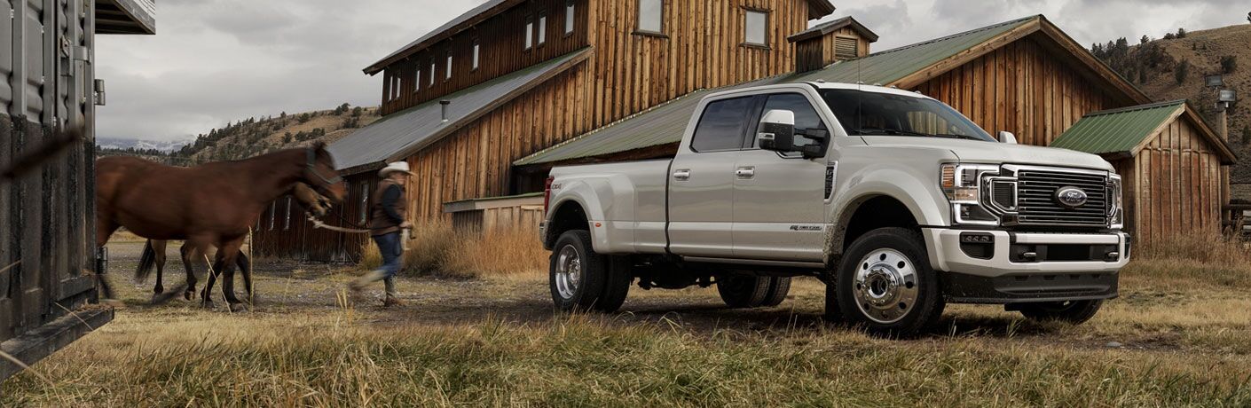 2020 Ford Super Duty on a farm with horses