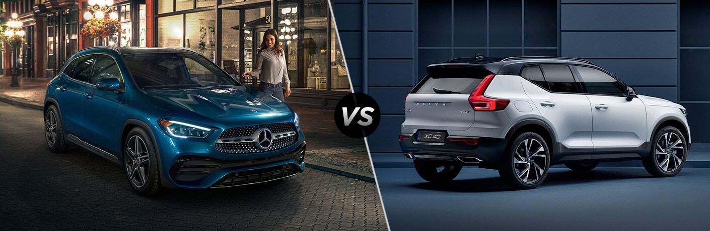 2021 MB GLA exterior front fascia passenger side vs 2021 Volvo XC40 exterior rear fascia passenger side