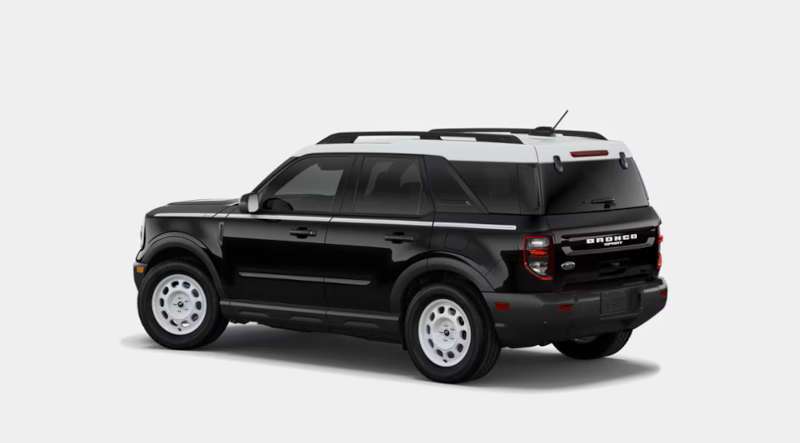 A rear quarter exterior view of the Bronco Sport Heritage