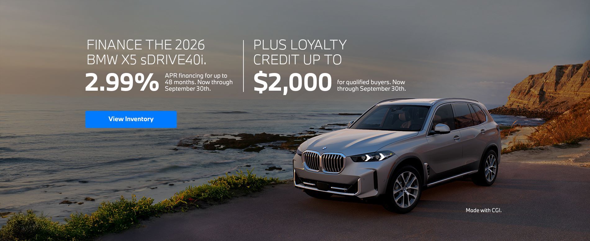 2.99% APR financing for up to 48 months on the 2026 BMW X5 sDrive40i