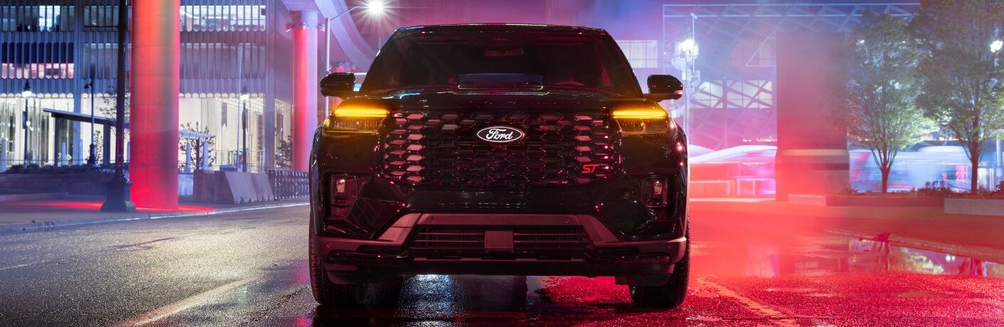 2027 Ford Explorer ST Sinister front view in a city