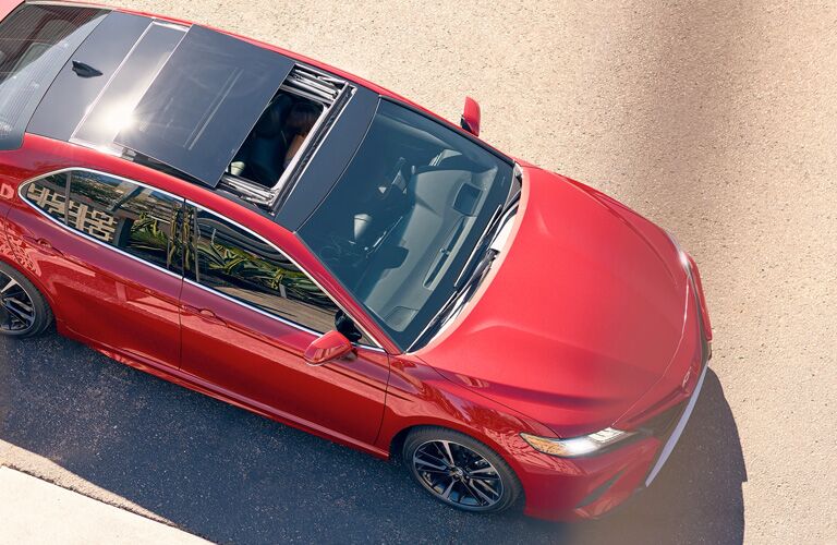 View from above of a 2019 Toyota Camry with sunroof open