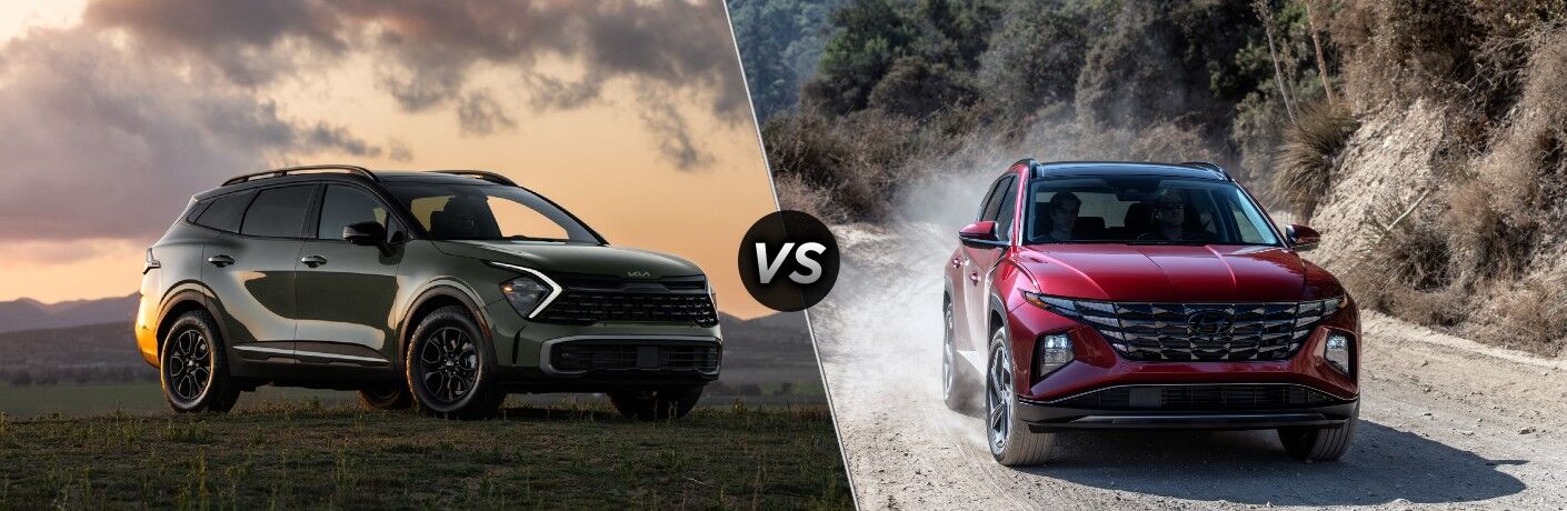 2024 Kia Sportage next to the 2024 Hyundai Tucson