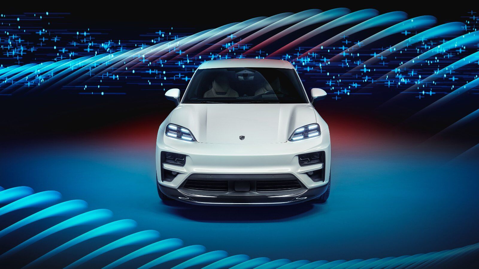 White Porsche Macan Electric front view