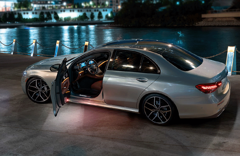2021 Mercedes-Benz E-Class parked with driver door open