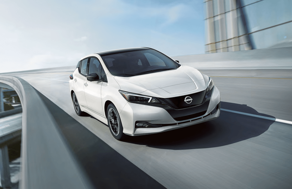 Front view on Nissan LEAF driving