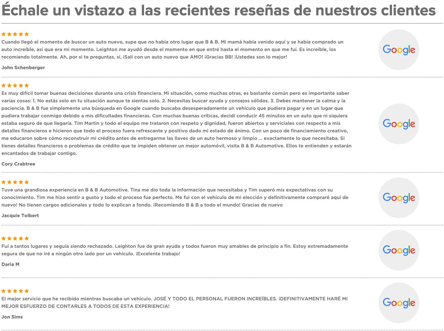 Testimonials in Spanish