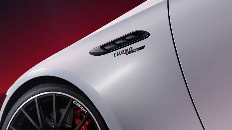 A front exterior fender and wheel view of the 2026 AMG® E 53 HYBRID 4MATIC+ Sedan