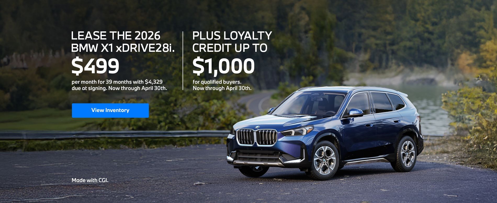 2026 X1 lease starting at $499 per month for 39 months