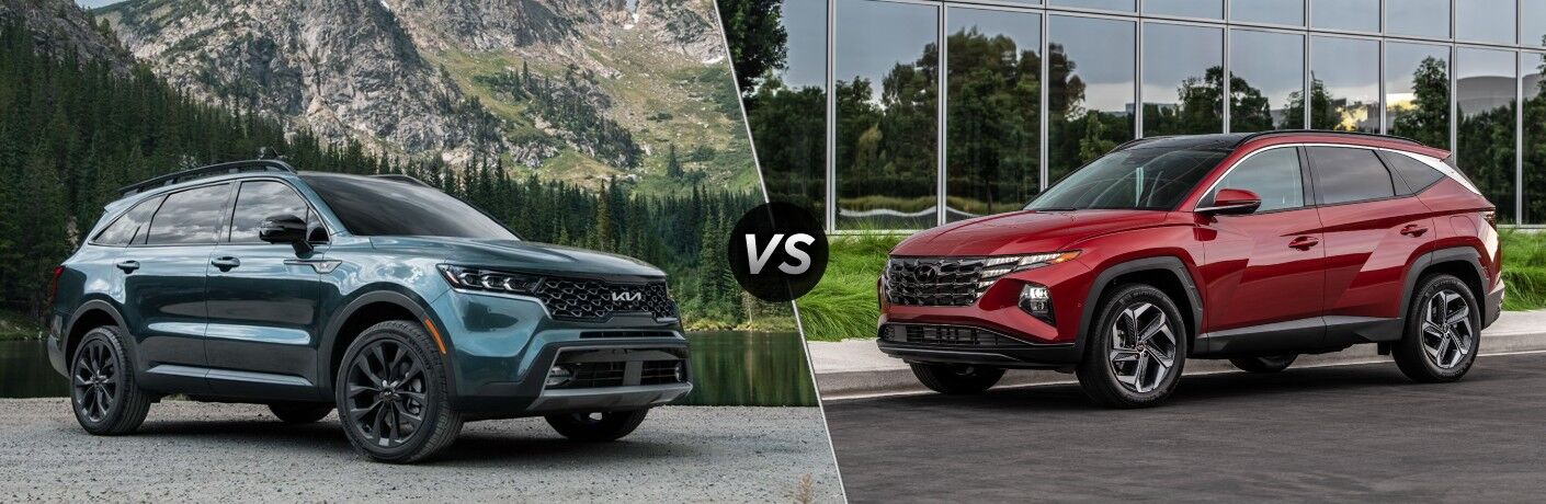 2022 Kia Sorento next to the 2022 Hyundai Tucson