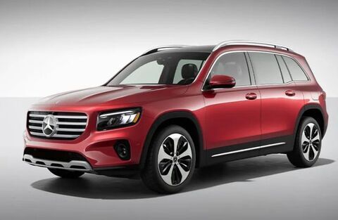 Front-quarter view of the 2024 Mercedes-Benz GLB 250 SUV Red showing grille