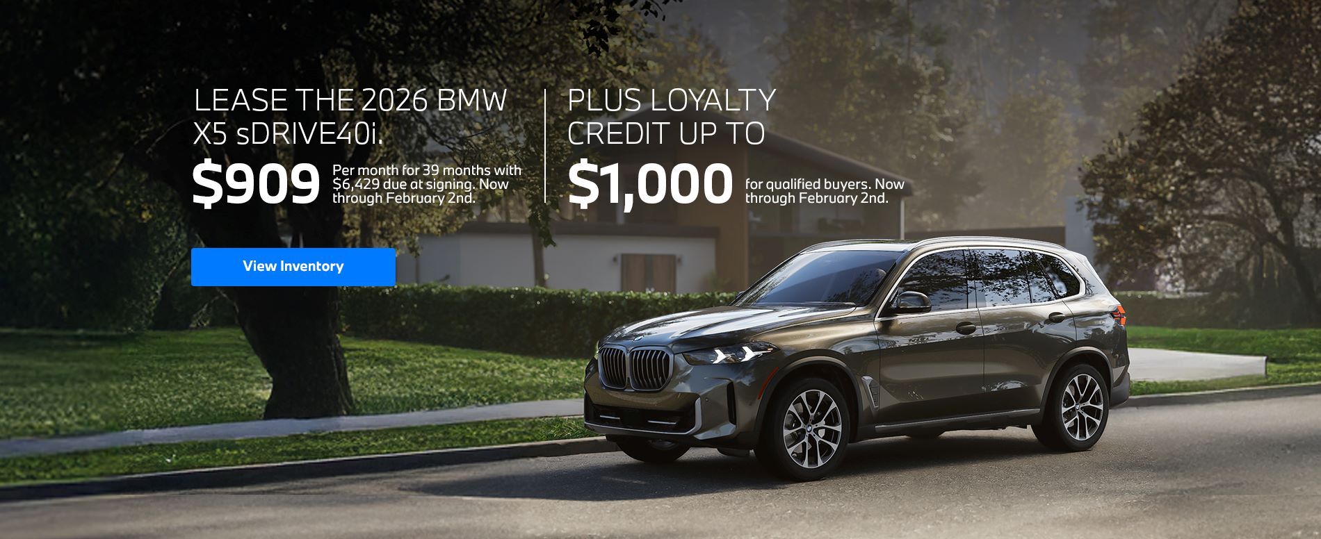 2026 X5 lease starting at $909 per month for 39 months
