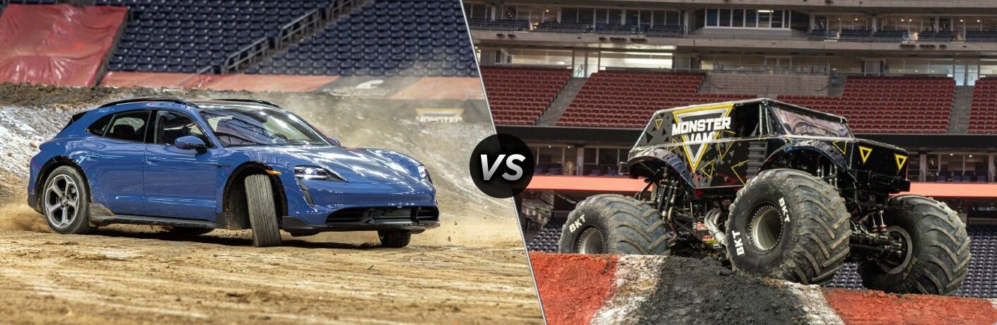 Porsche Taycan Turbo S Cross Turismo vs. Monster Jam Truck model comparison