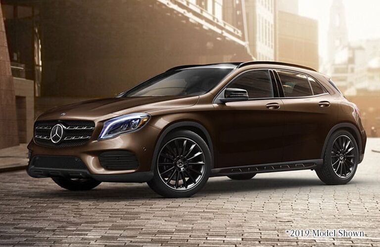 2020 MB GLA exterior front fascia driver side on town road