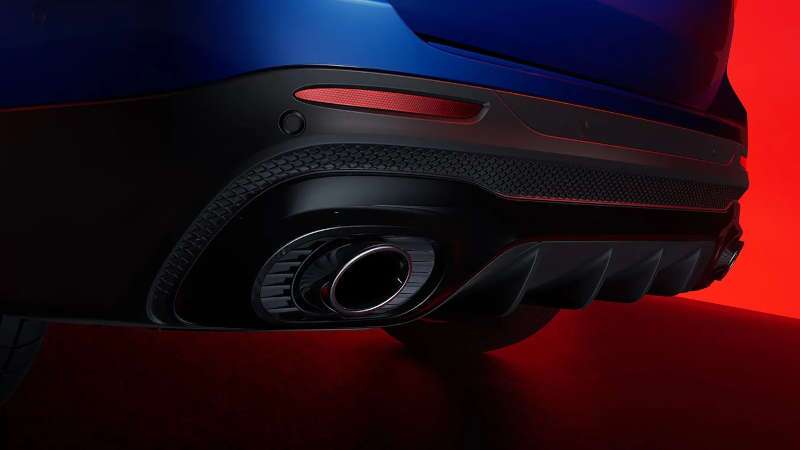 The rear bumper and performance exhaust on the 2026 Mercedes-Benz AMG® GLB 35 SUV