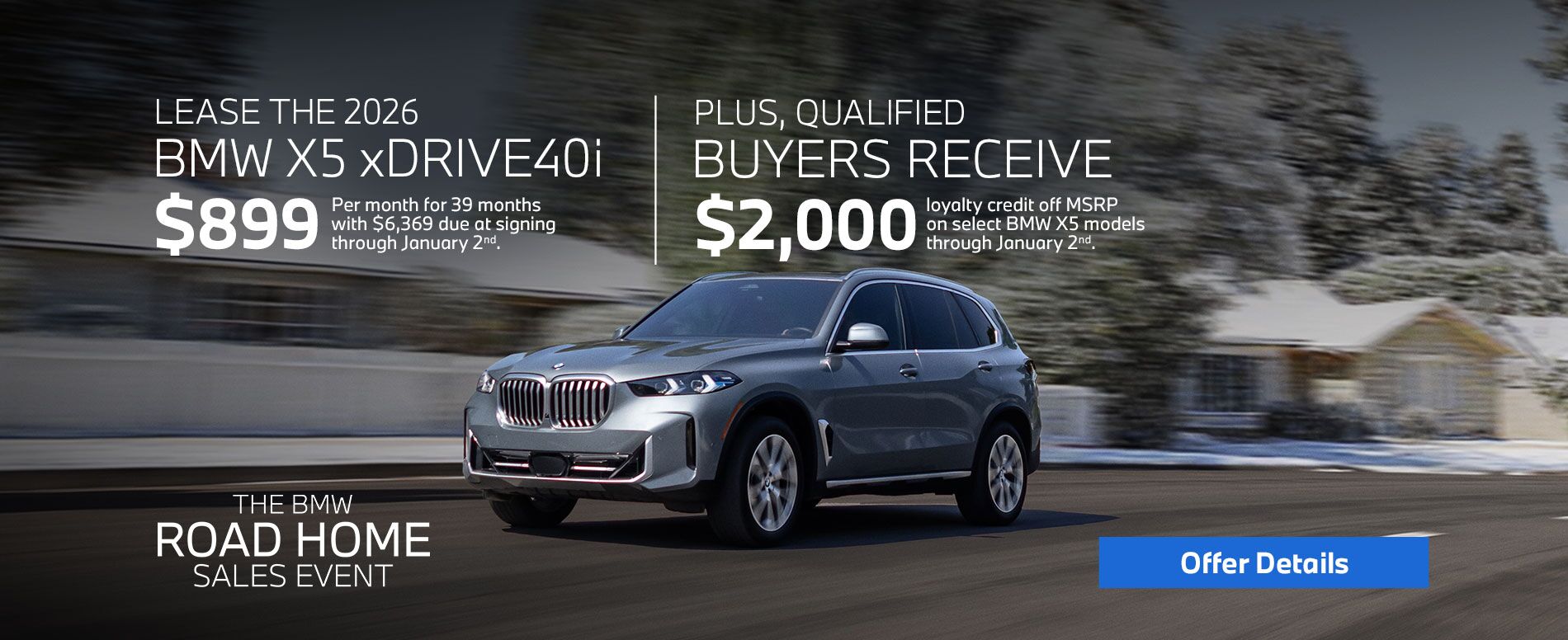 2026 X5 lease starting at $899 per month for 39 months