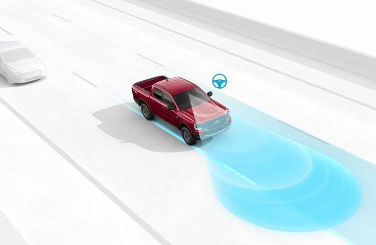 2025 Ford Ranger XLT driving on a road simulated image