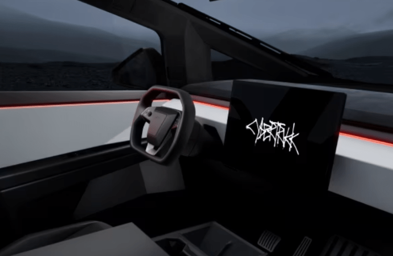2024 Tesla CyberTruck steering wheel and dashboard