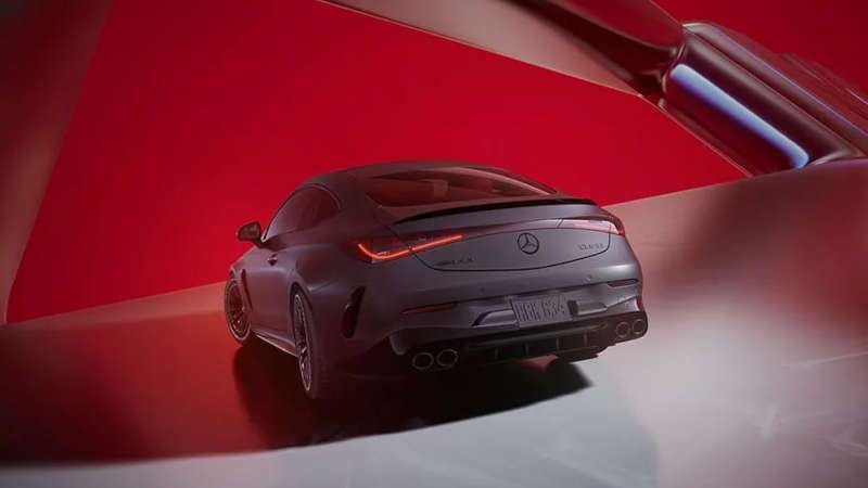 A rear exterior view of the 2026 Mercedes AMG® CLE 53 Coupe