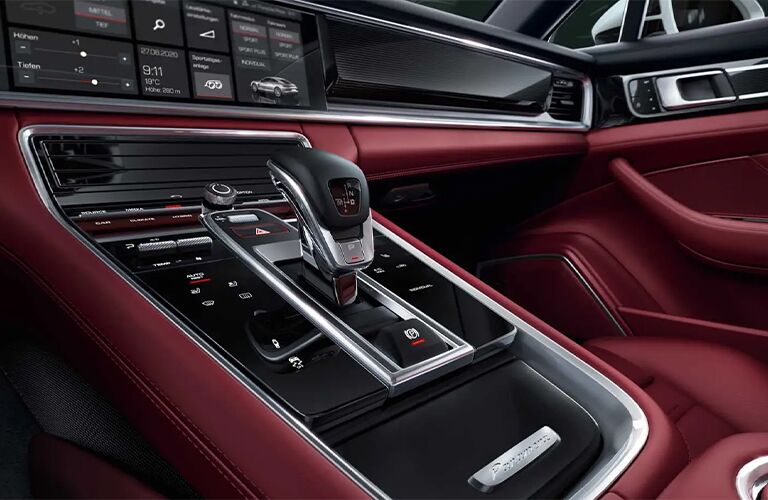 2021 Porsche Panamera red interior center console gear shift stick