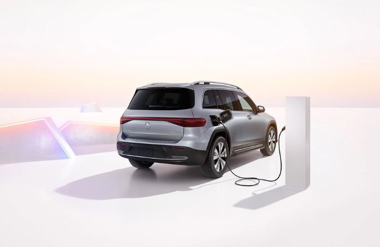 rear quarter view of the 2025 Mercedes-Benz EQB charging